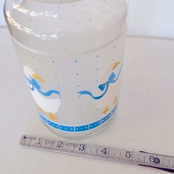 Vintage Jar Libbey Glass Country Geese Blue Ribbon Storage Canister 8¼" with lid - Picture 9 of 11